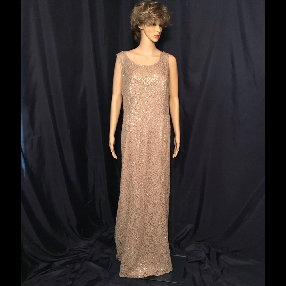 Nude Sequined Lace Sheath Gown